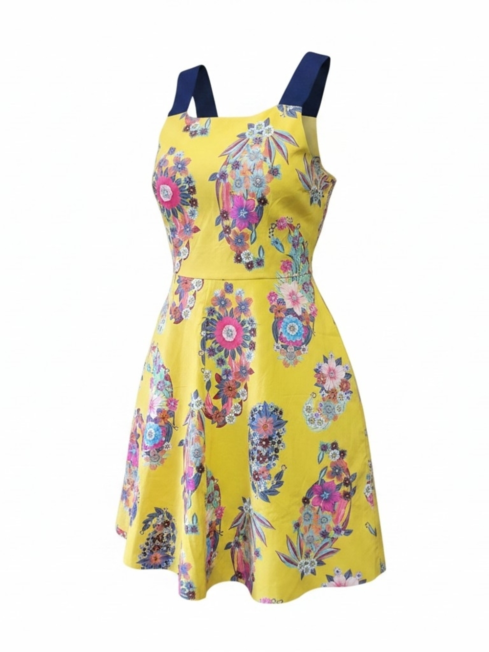 Maeve Yellow Floral Sundress with Navy Straps Sz Small